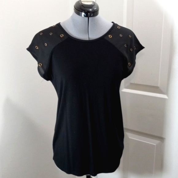 Carol Rose, Size S, Black Top with gold grommets on the shoulder. - Picture 2 of 7